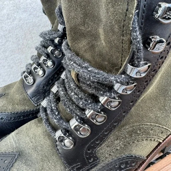 Frye George Adirondack Mens 8.5 Suede Leather Wingtip Lace Up Boots Olive Black - Picture 6 of 16